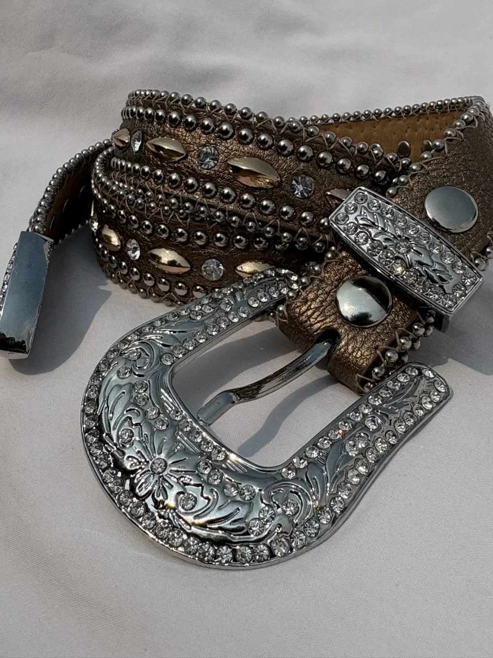 Genuine Leather Rhinestone Western Belt Brown Sz S